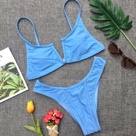 Blue Padded V Wire Bikini Swim Suit - Picture 2 of 4